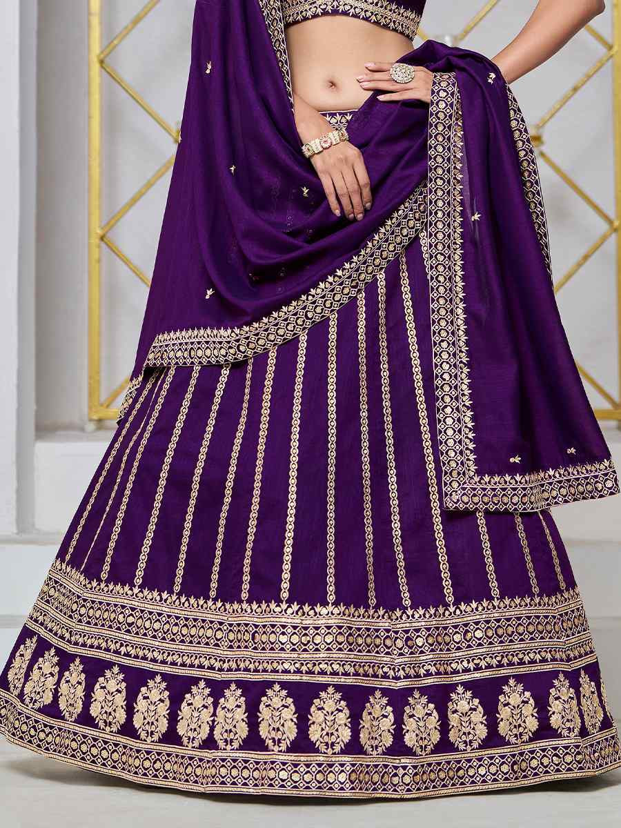 Purple Art Silk Embroidered Wedding Bridesmaid Heavy Border Lehenga Choli