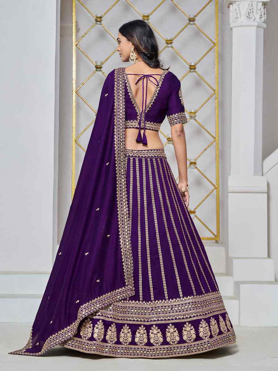 Purple Art Silk Embroidered Wedding Bridesmaid Heavy Border Lehenga Choli