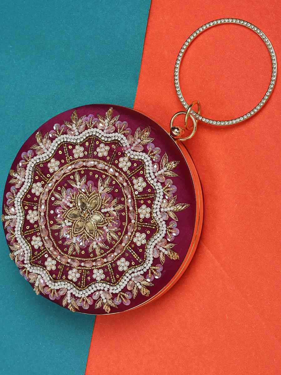 Purple Art Silk Party Wear Embroidered Clutches