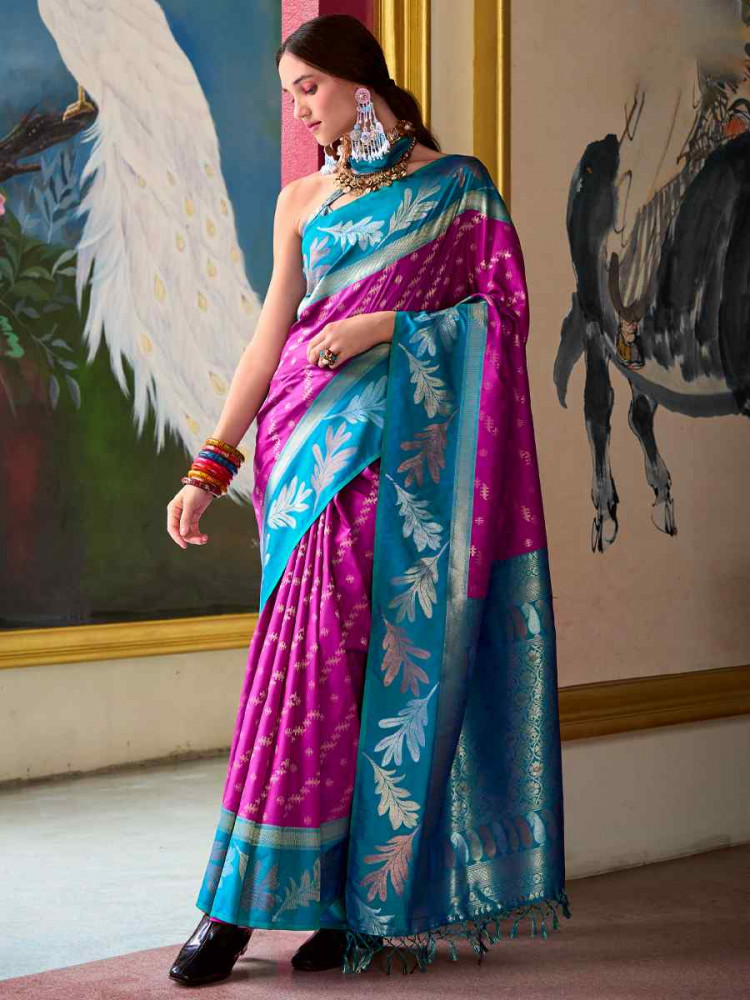 Purple Banarasi Silk Handwoven Festival Wedding Heavy Border Saree