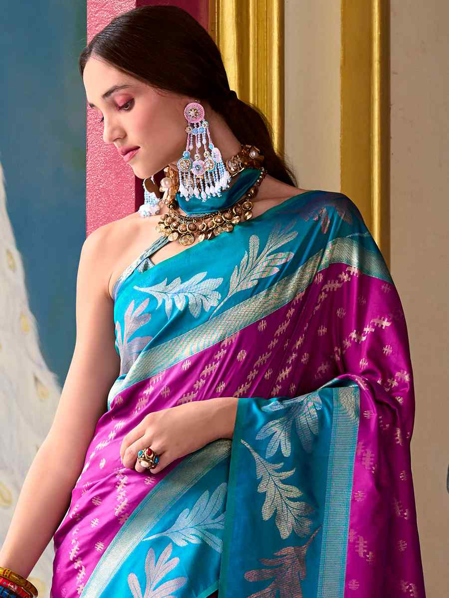 Purple Banarasi Silk Handwoven Festival Wedding Heavy Border Saree