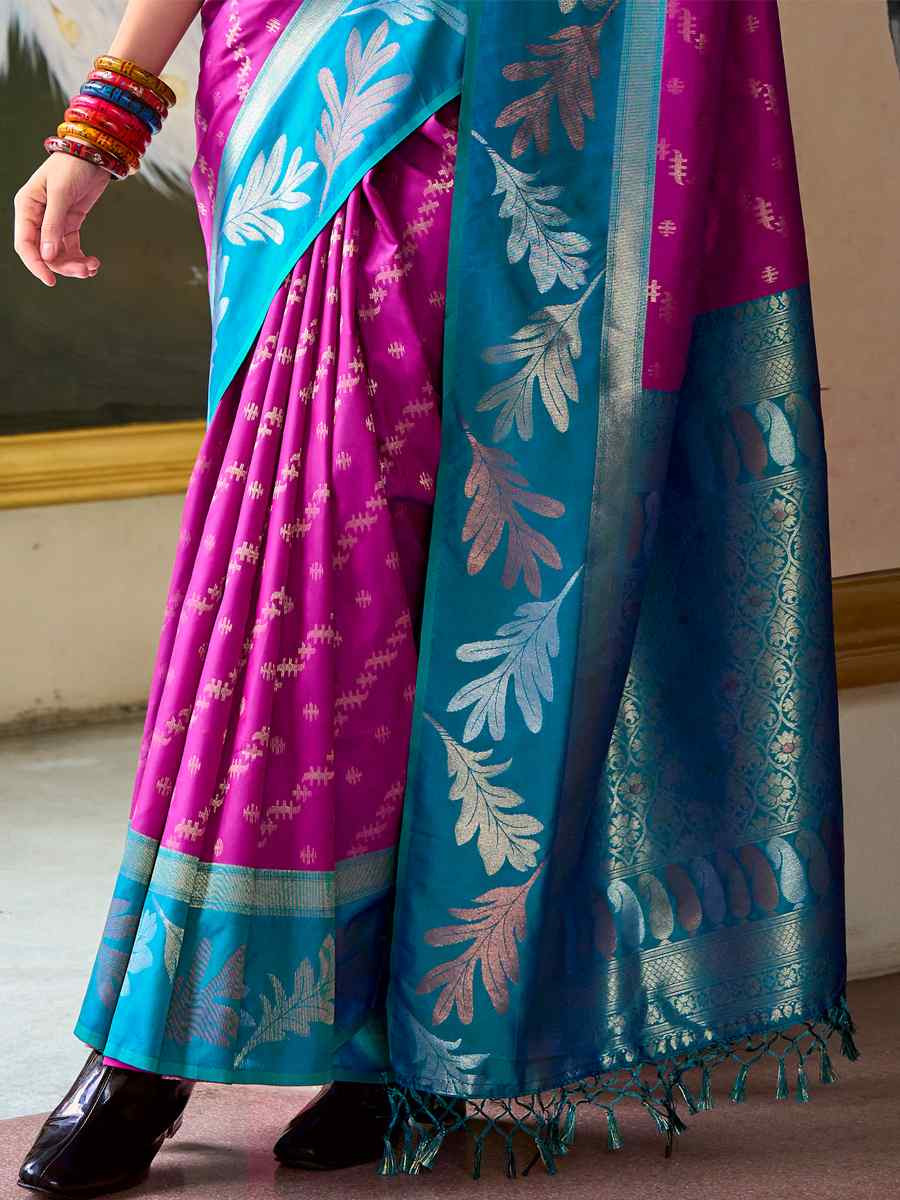 Purple Banarasi Silk Handwoven Festival Wedding Heavy Border Saree