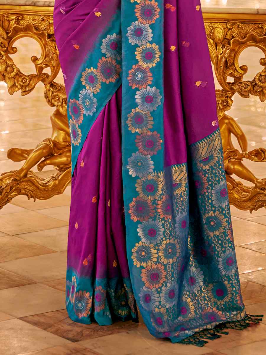 Purple Banarasi Silk Printed Casual Festival Contemporary Saree