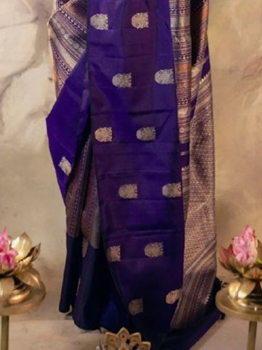 Purple Banarasi Soft Silk Handwoven Festival Casual Classic Style Saree