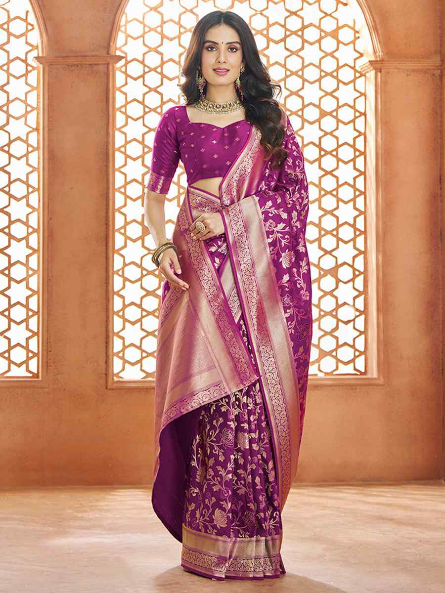 Purple Banarasi Soft Silk Handwoven Festival Wedding Heavy Border Saree