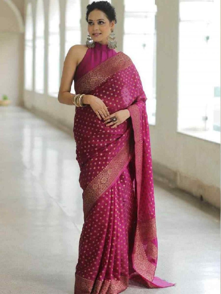 Purple Banarasi Soft Silk Handwoven Festival Wedding Heavy Border Saree