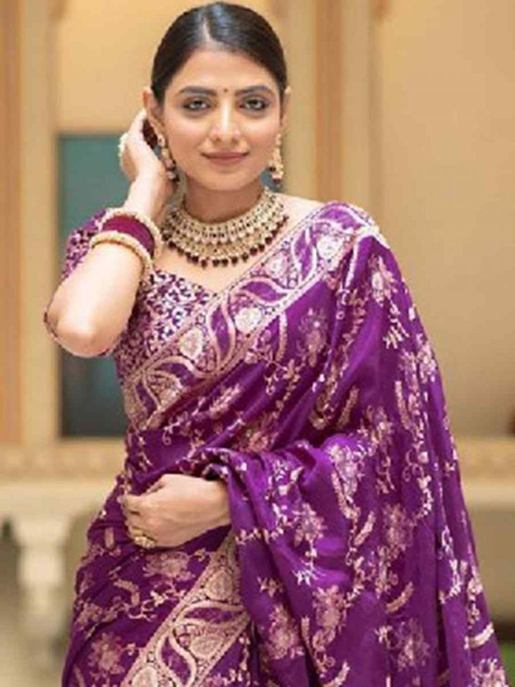 Banarasi wedding saree purple best sale