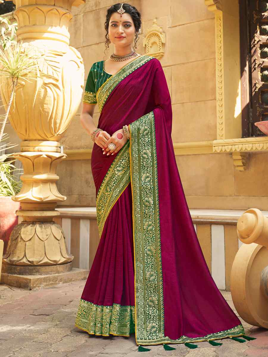 Purple Banglory Silk Embroidered Wedding Festival Heavy Border Saree