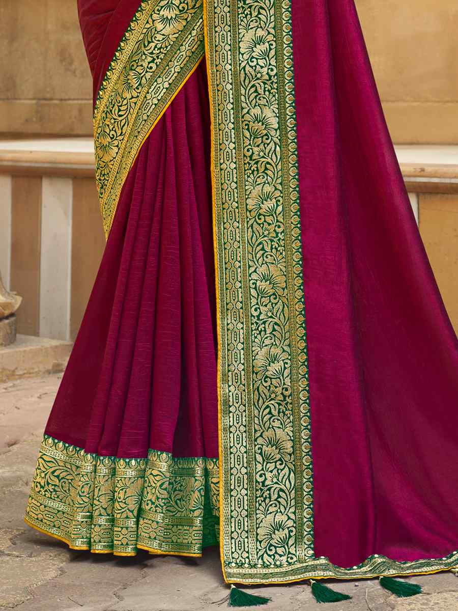 Purple Banglory Silk Embroidered Wedding Festival Heavy Border Saree