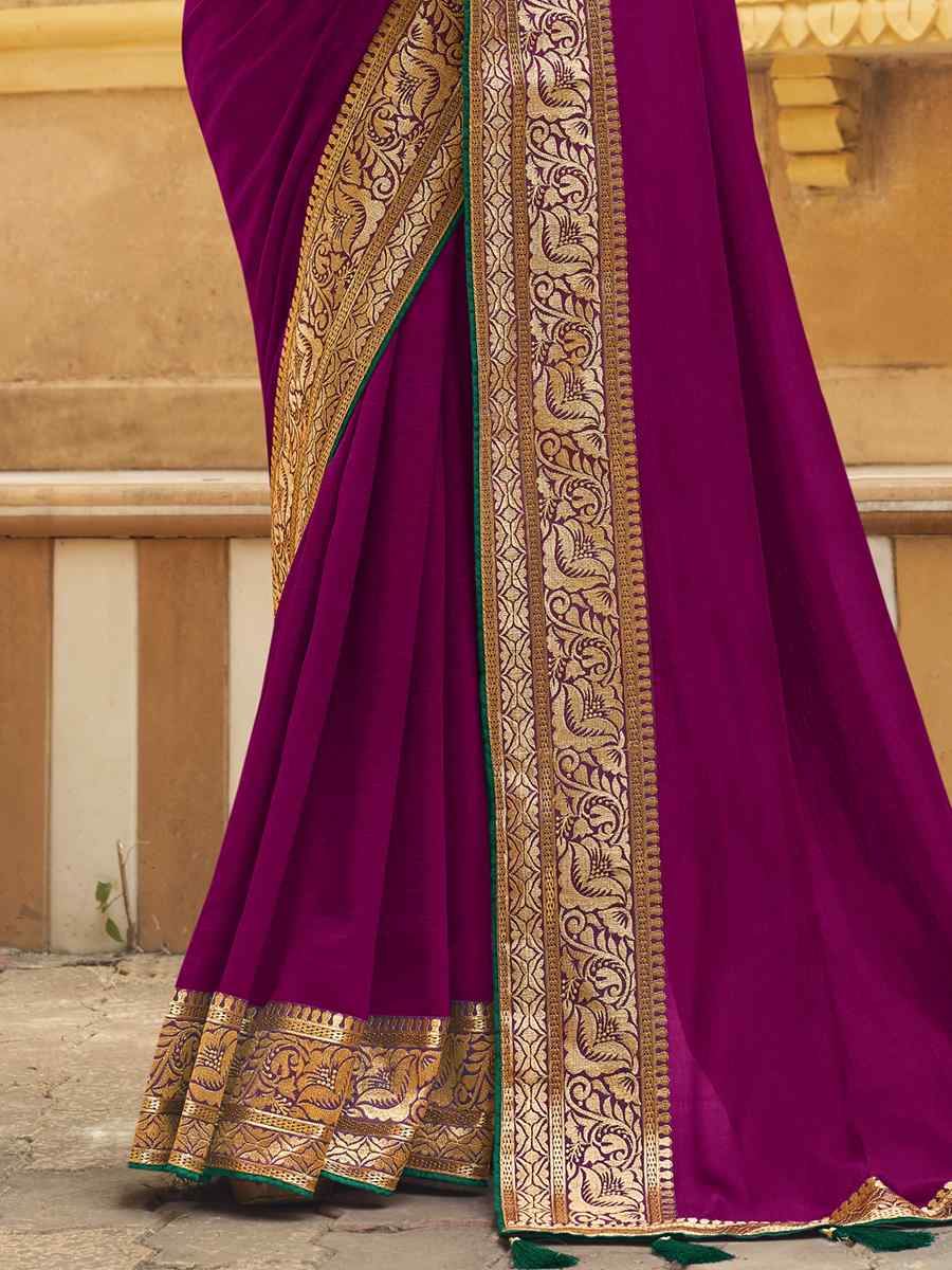 Purple Banglory Silk Embroidered Wedding Festival Heavy Border Saree