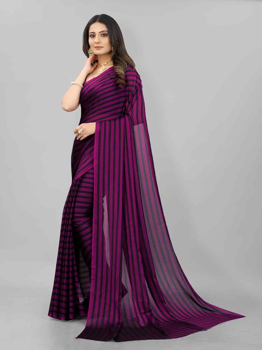 Purple Black Berry Printed Festival Casual Contemporary Saree