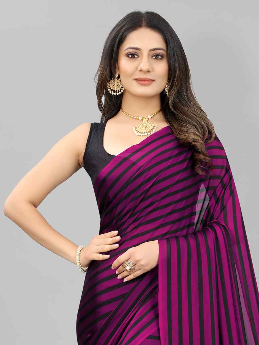 Purple Black Berry Printed Festival Casual Contemporary Saree