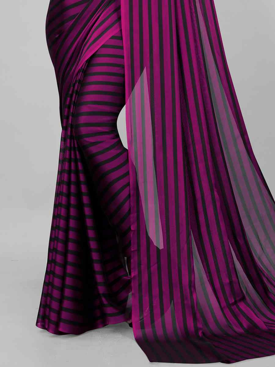 Purple Black Berry Printed Festival Casual Contemporary Saree