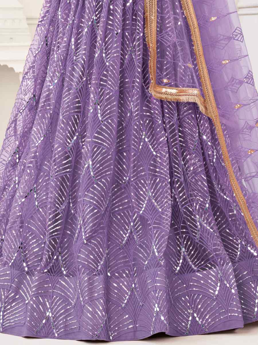 Purple Butterfly Net Embroidered Bridesmaid Wedding Heavy Border Lehenga Choli