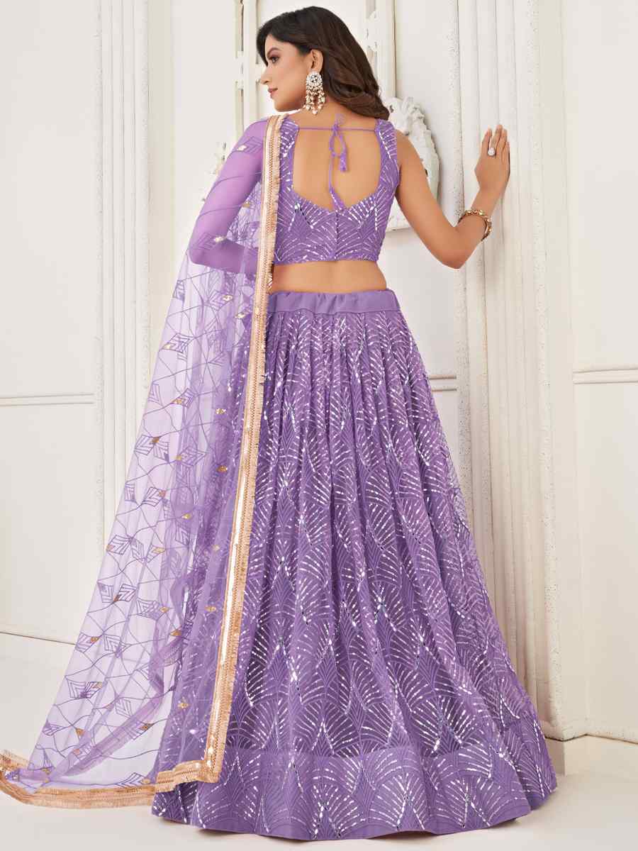 Purple Butterfly Net Embroidered Bridesmaid Wedding Heavy Border Lehenga Choli