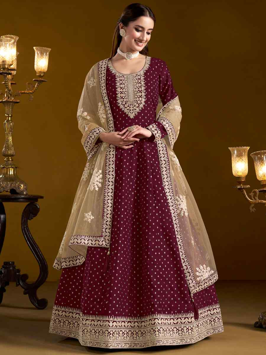 Purple Chanderi Butti Embroidered Festival Wedding Ready Anarkali Salwar Kameez