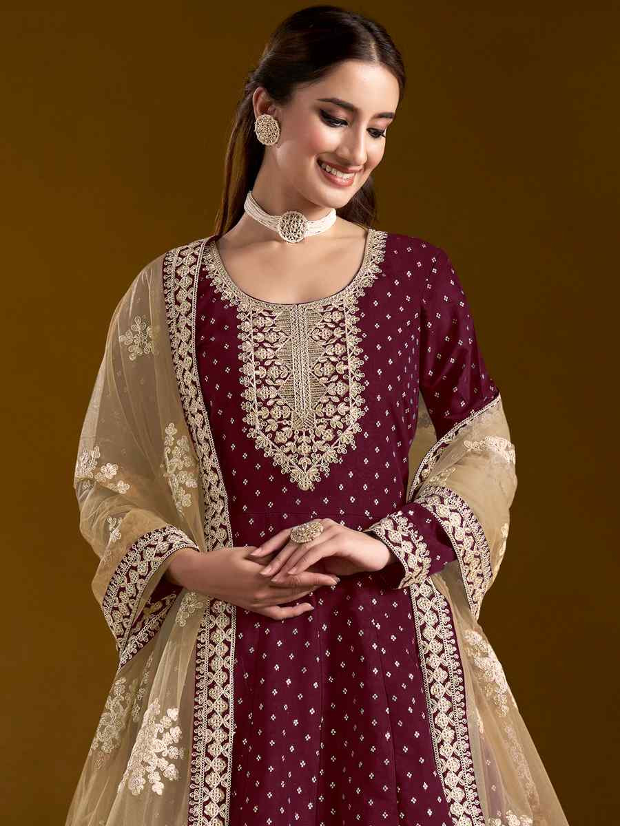 Purple Chanderi Butti Embroidered Festival Wedding Ready Anarkali Salwar Kameez