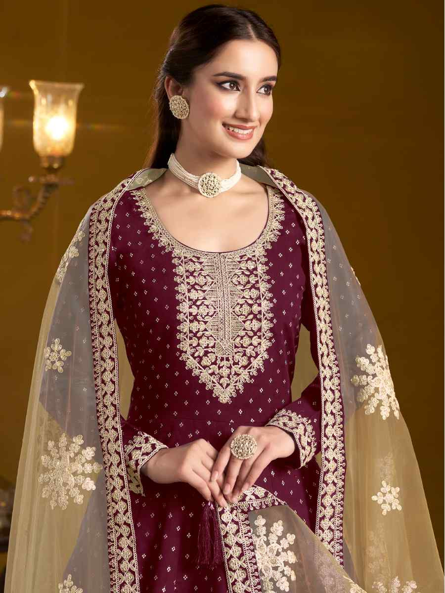 Purple Chanderi Butti Embroidered Festival Wedding Ready Anarkali Salwar Kameez