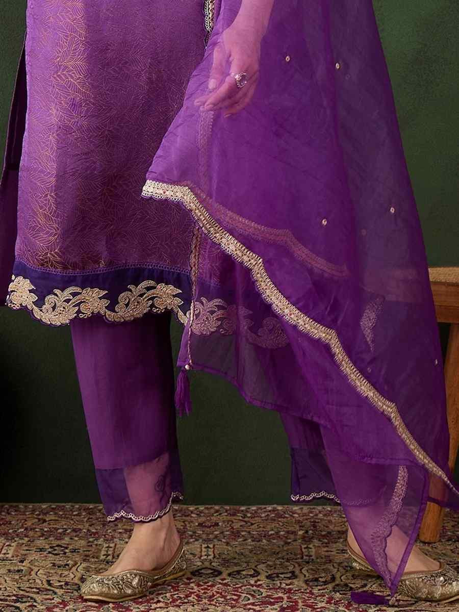 Purple Chanderi Silk Embroidered Festival Casual Ready Pant Salwar Kameez