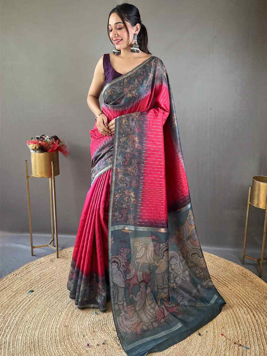 Purple Chanderi Silk Handwoven Festival Wedding Heavy Border Saree