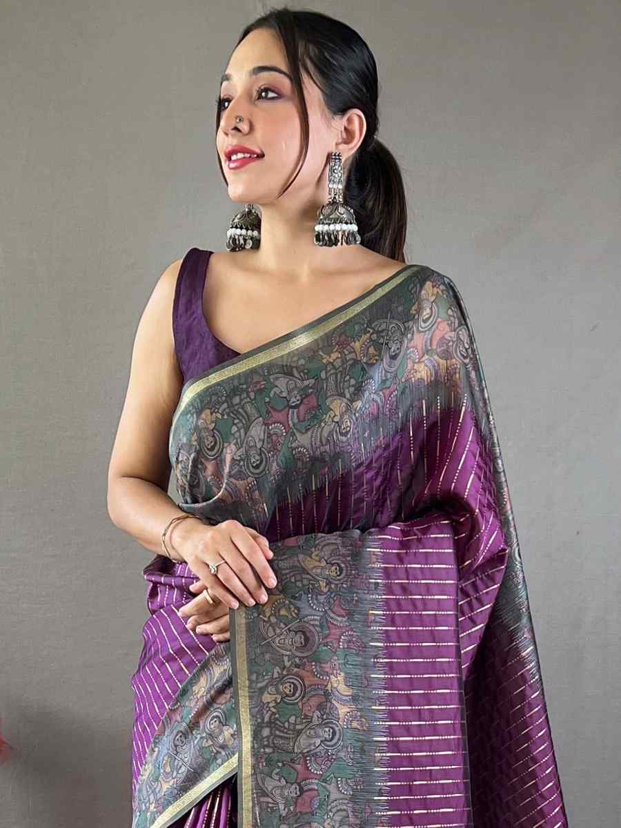 Purple Chanderi Silk Handwoven Festival Wedding Heavy Border Saree