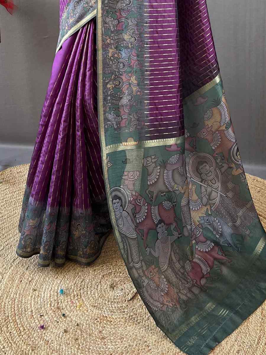 Purple Chanderi Silk Handwoven Festival Wedding Heavy Border Saree