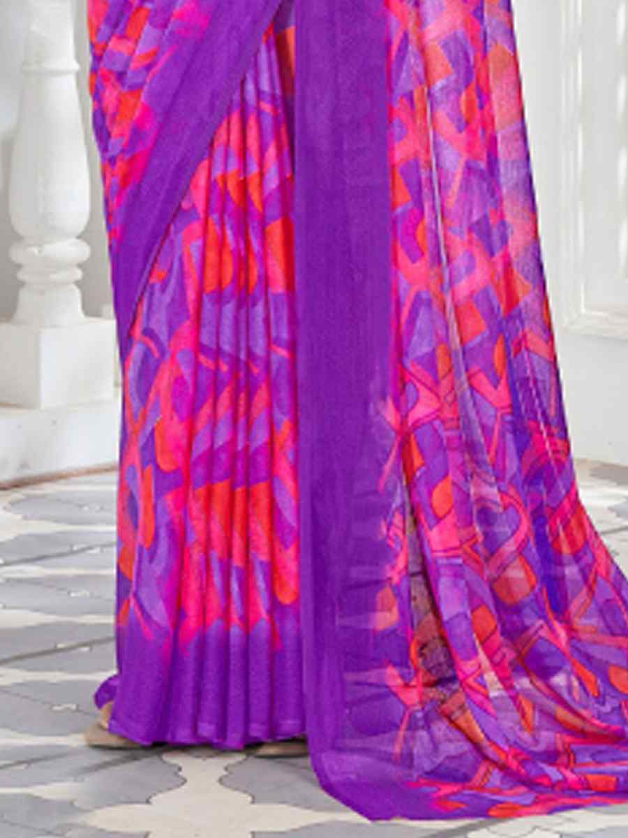 Purple Chiffon Printed Casual Festival Contemporary Saree