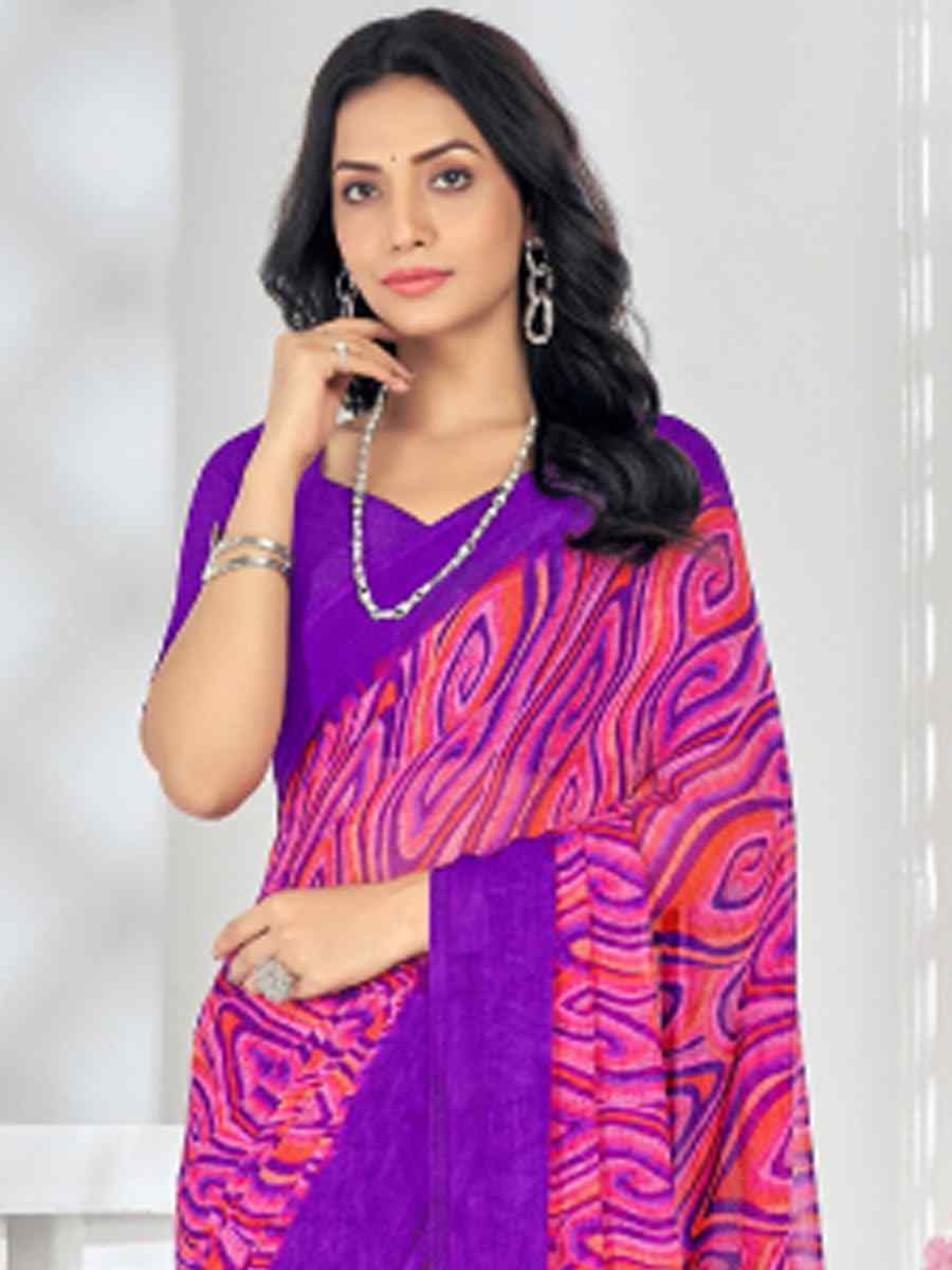 Purple Chiffon Printed Casual Festival Contemporary Saree