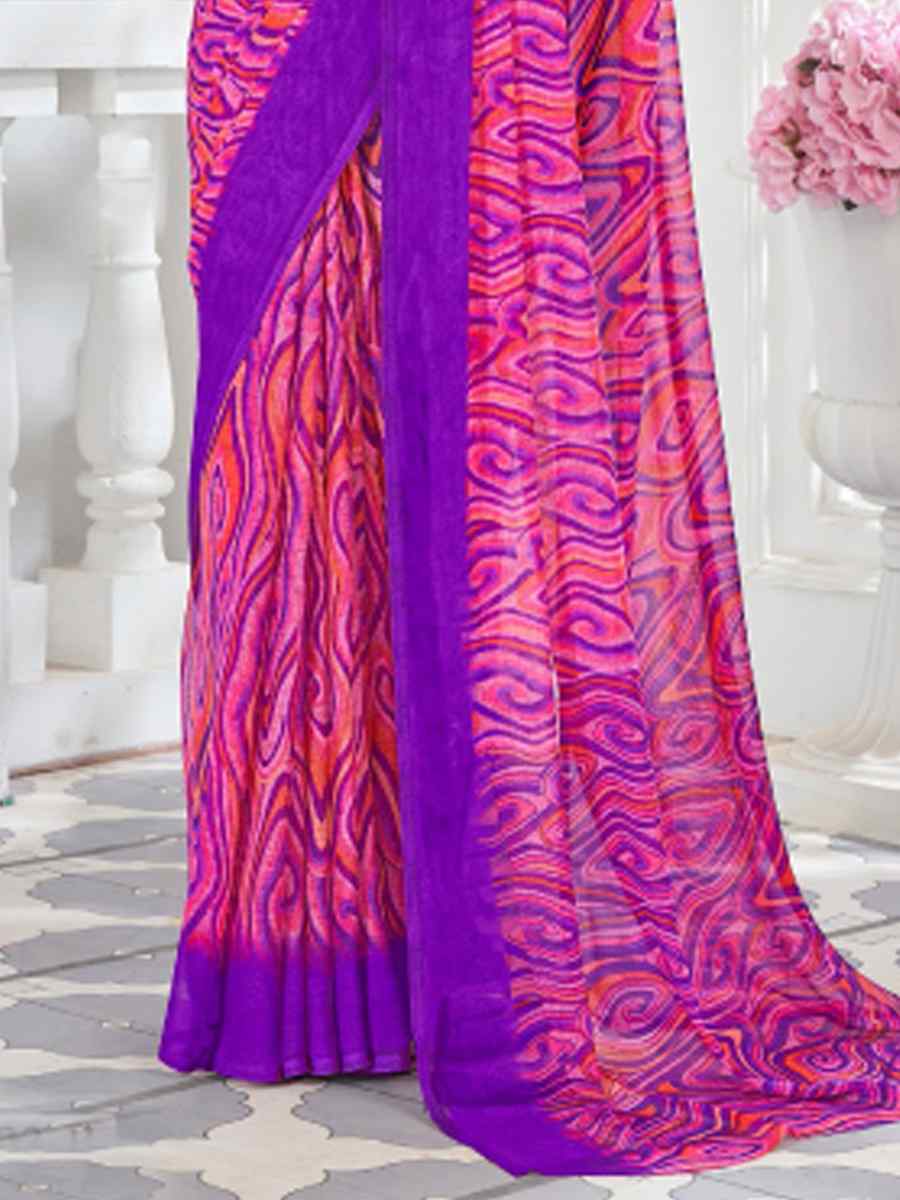 Purple Chiffon Printed Casual Festival Contemporary Saree