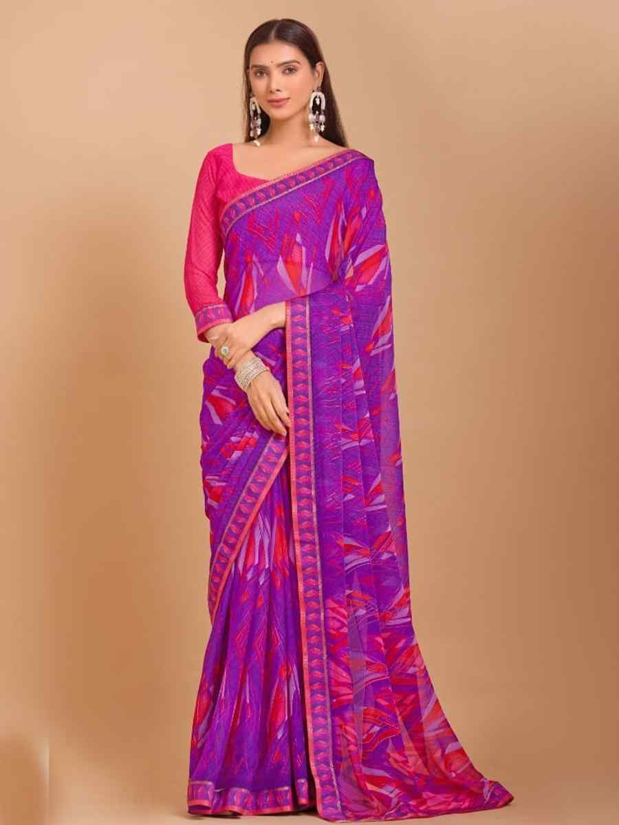 Purple Chiffon Printed Festival Casual Contemporary Saree