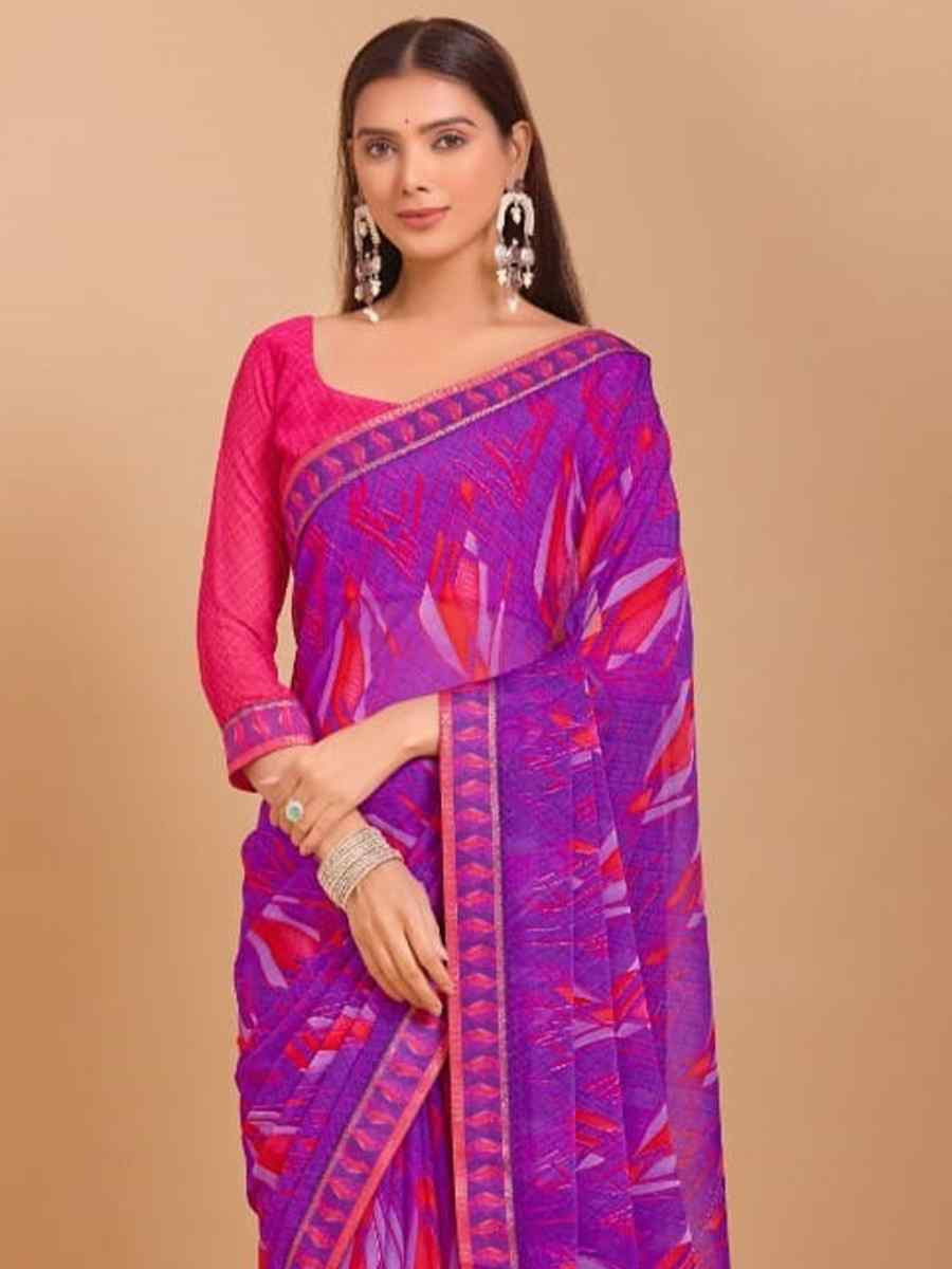 Purple Chiffon Printed Festival Casual Contemporary Saree