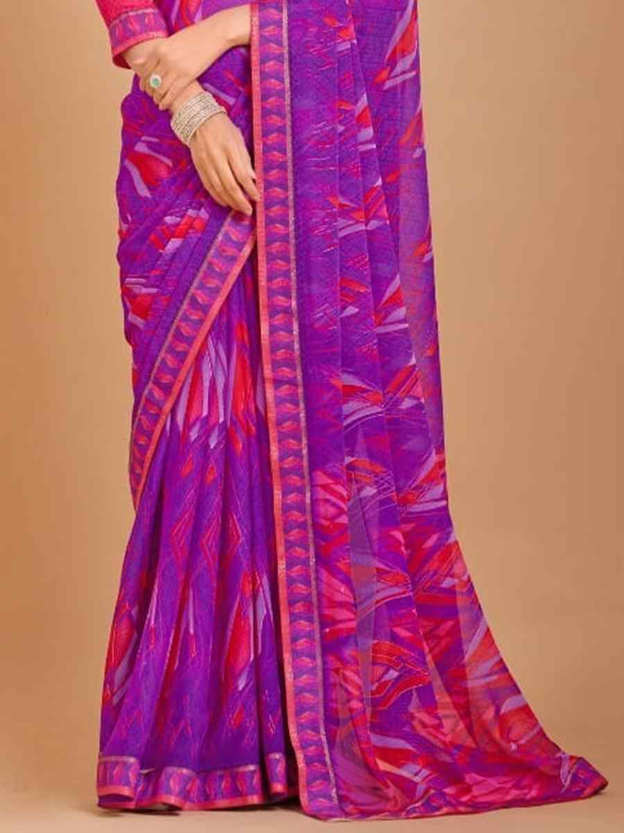 Purple Chiffon Printed Festival Casual Contemporary Saree