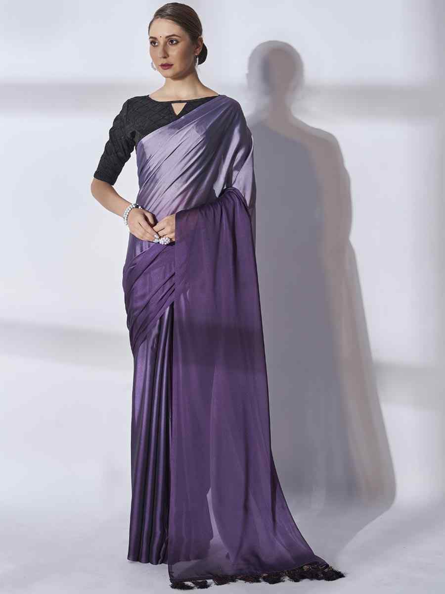 Purple Chiffon Sequins Party Festival Classic Style Saree