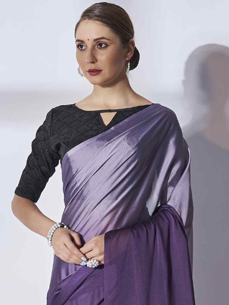 Purple Chiffon Sequins Party Festival Classic Style Saree