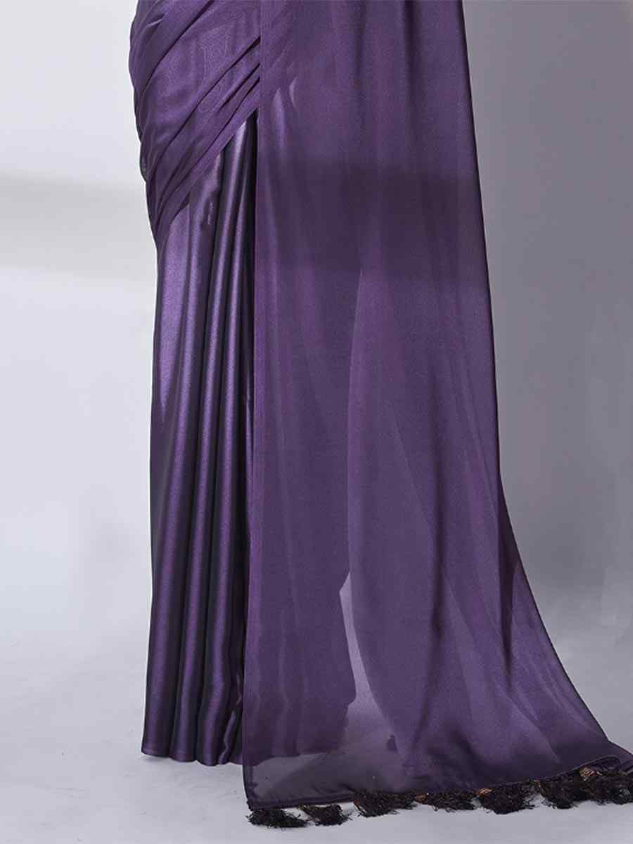 Purple Chiffon Sequins Party Festival Classic Style Saree