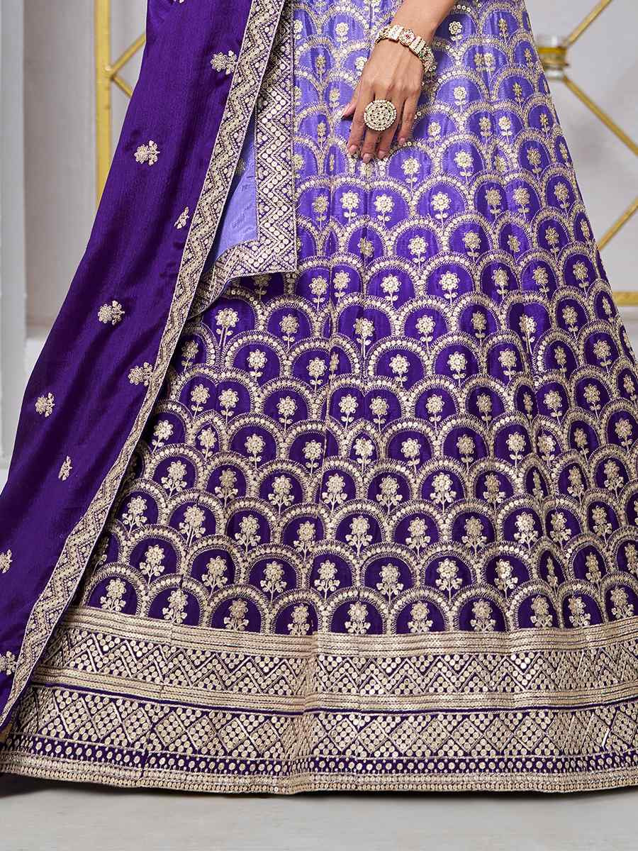 Purple Chinon Embroidered Wedding Bridesmaid Heavy Border Lehenga Choli