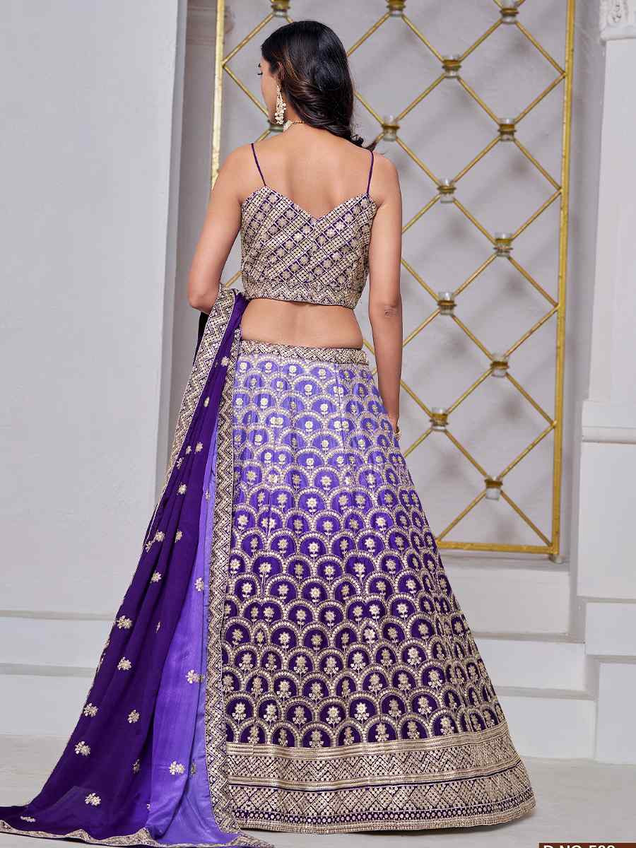 Purple Chinon Embroidered Wedding Bridesmaid Heavy Border Lehenga Choli