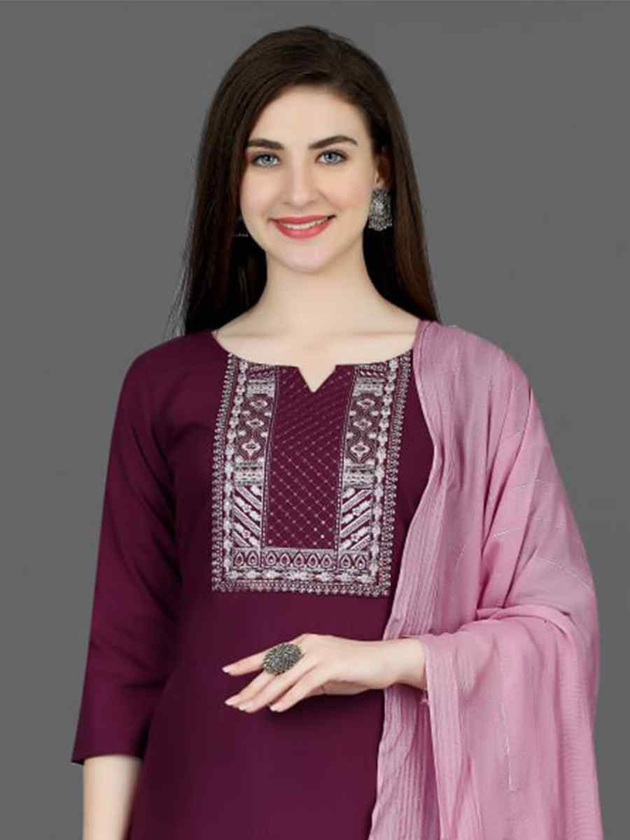 Purple Cotton Blend Embroidered Festival Wedding Pant Salwar Kameez