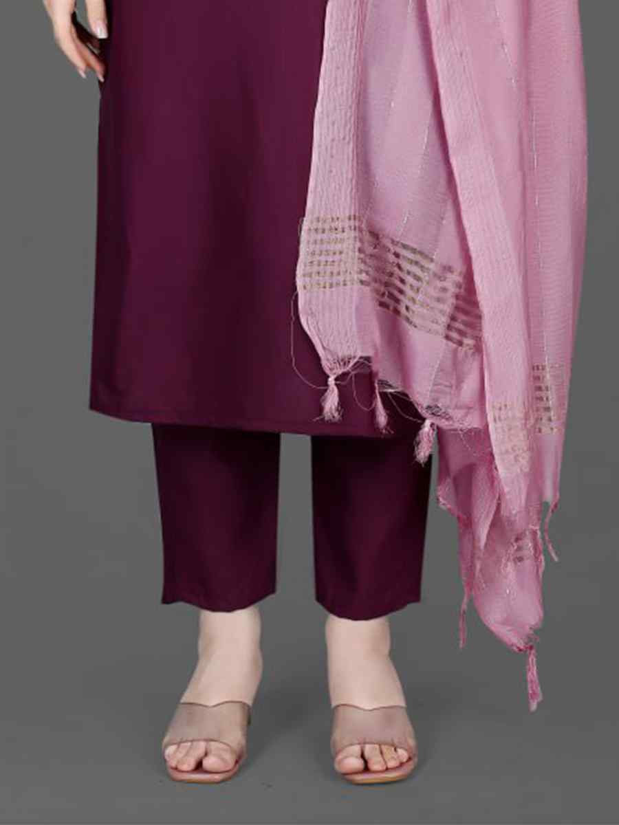 Purple Cotton Blend Embroidered Festival Wedding Pant Salwar Kameez