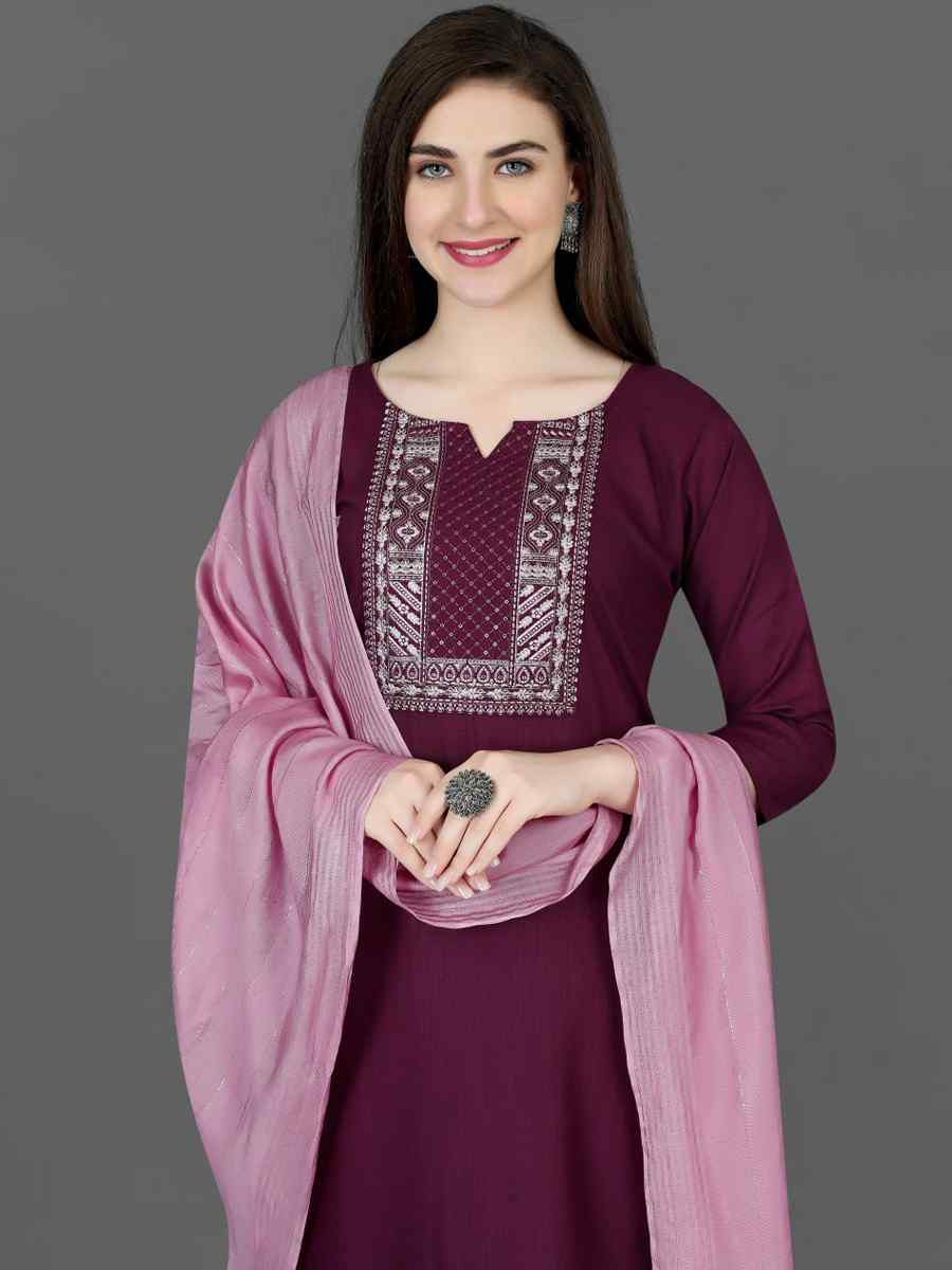 Purple Cotton Blend Embroidered Festival Wedding Pant Salwar Kameez