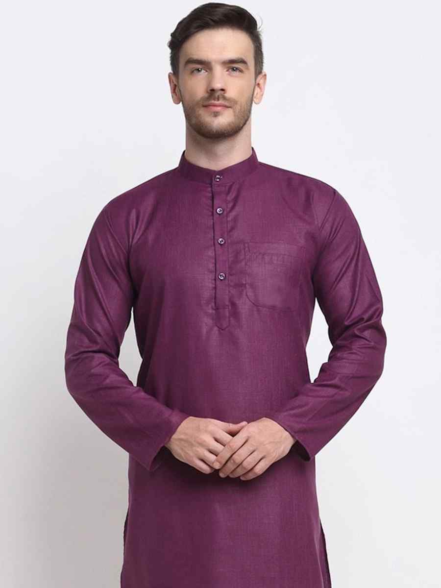 Purple Cotton Blend Plain Festival Casual Kurta