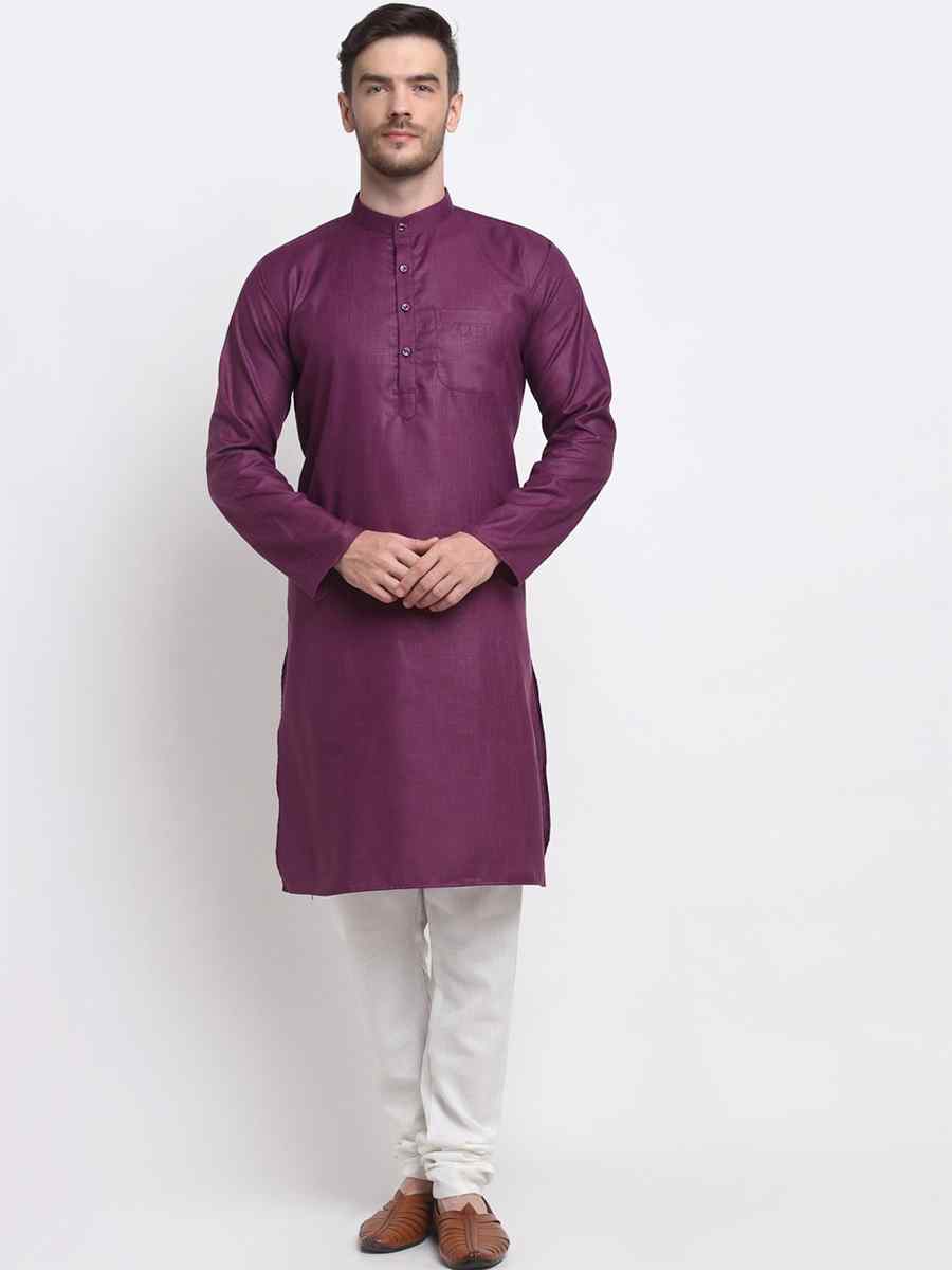 Purple Cotton Blend Plain Festival Casual Kurta