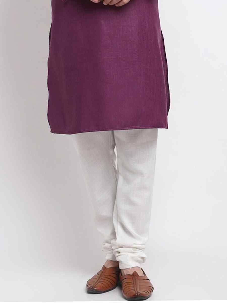 Purple Cotton Blend Plain Festival Casual Kurta