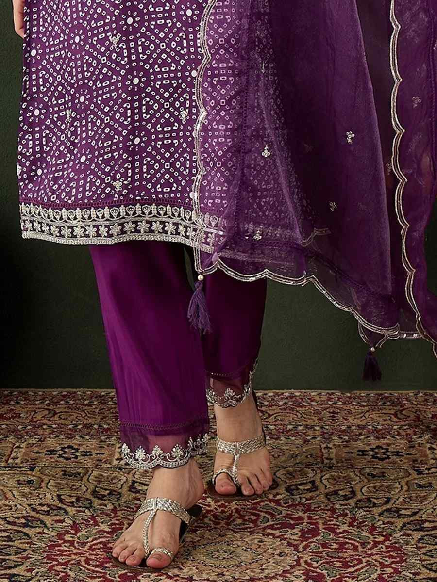 Purple Cotton Silk Embroidered Festival Casual Ready Pant Salwar Kameez