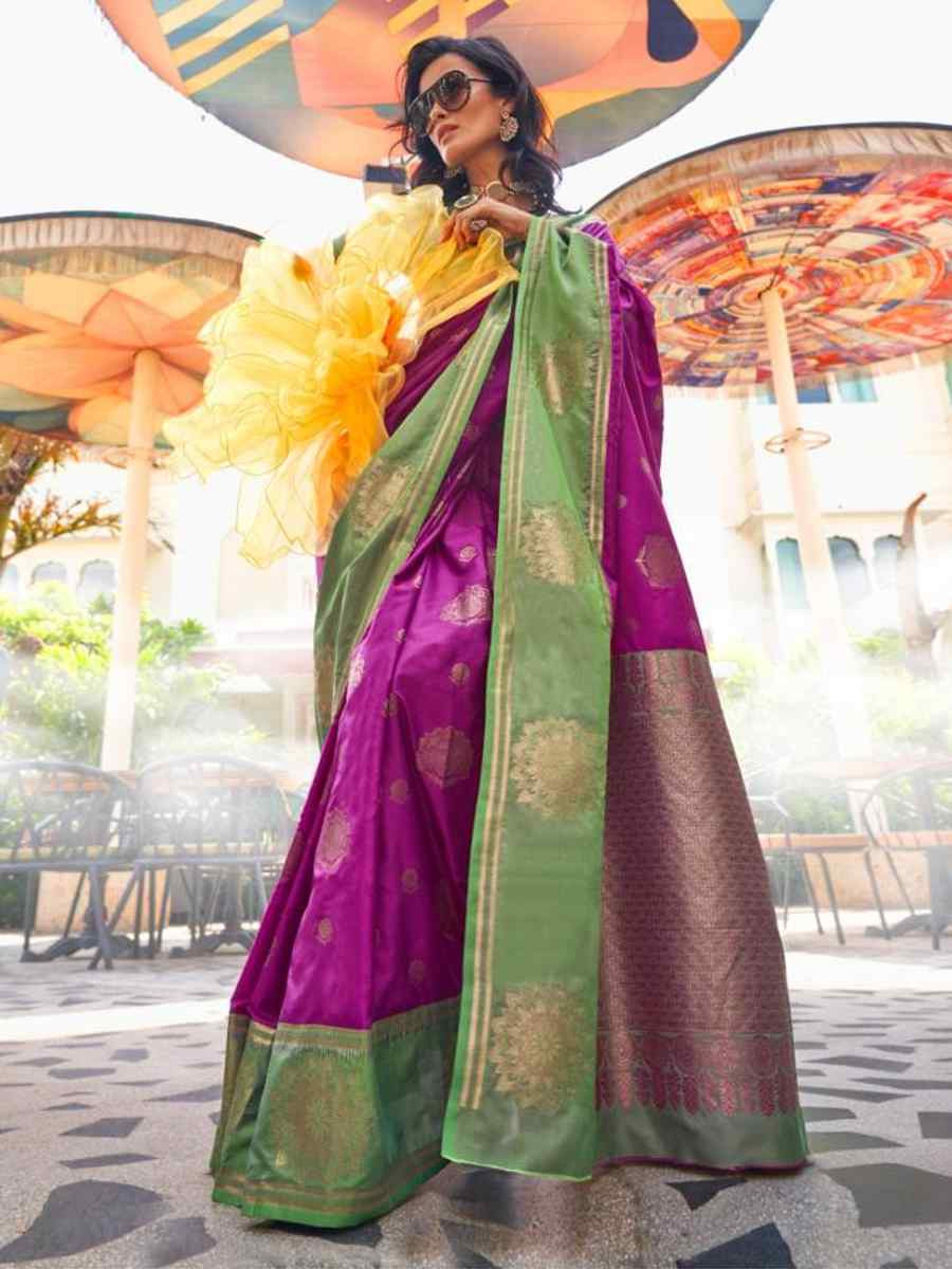 Purple Cotton Silk Handwoven Festival Wedding Heavy Border Saree