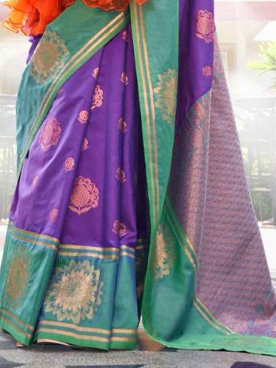 Purple Cotton Silk Handwoven Festival Wedding Heavy Border Saree