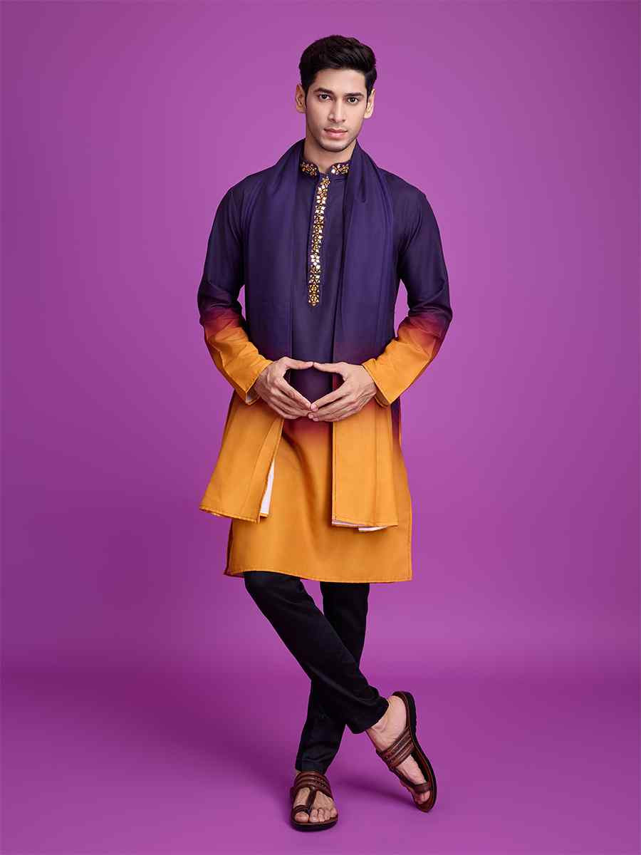 Purple Cotton Woven Festival Casual Kurta