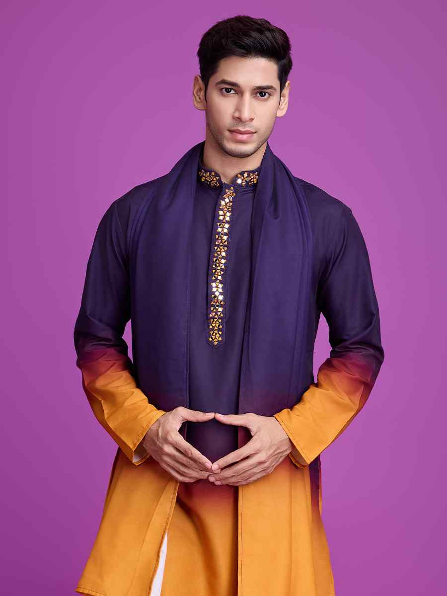 Purple Cotton Woven Festival Casual Kurta