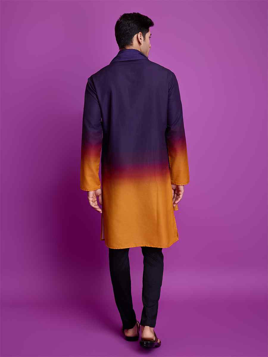 Purple Cotton Woven Festival Casual Kurta