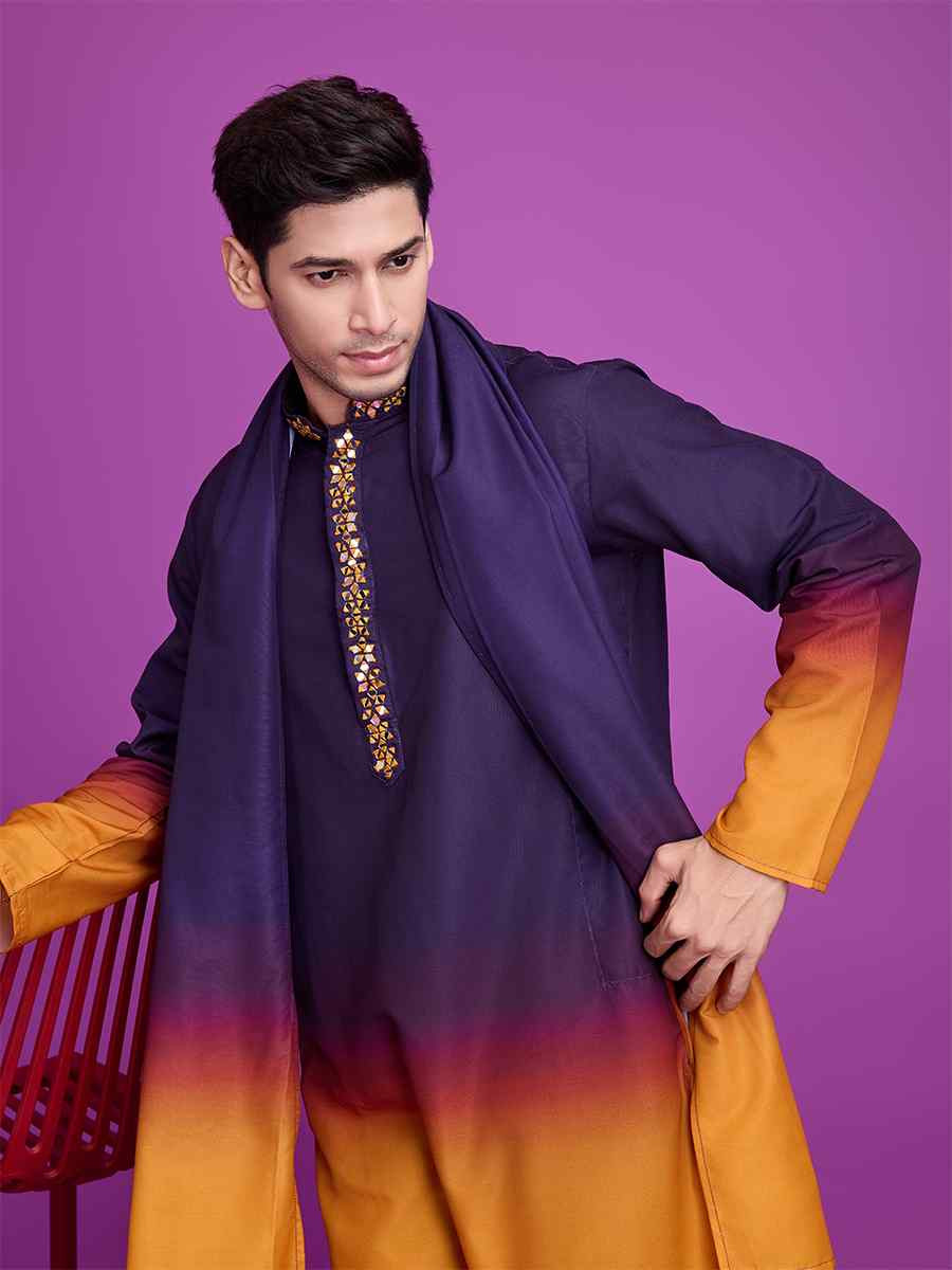 Purple Cotton Woven Festival Casual Kurta